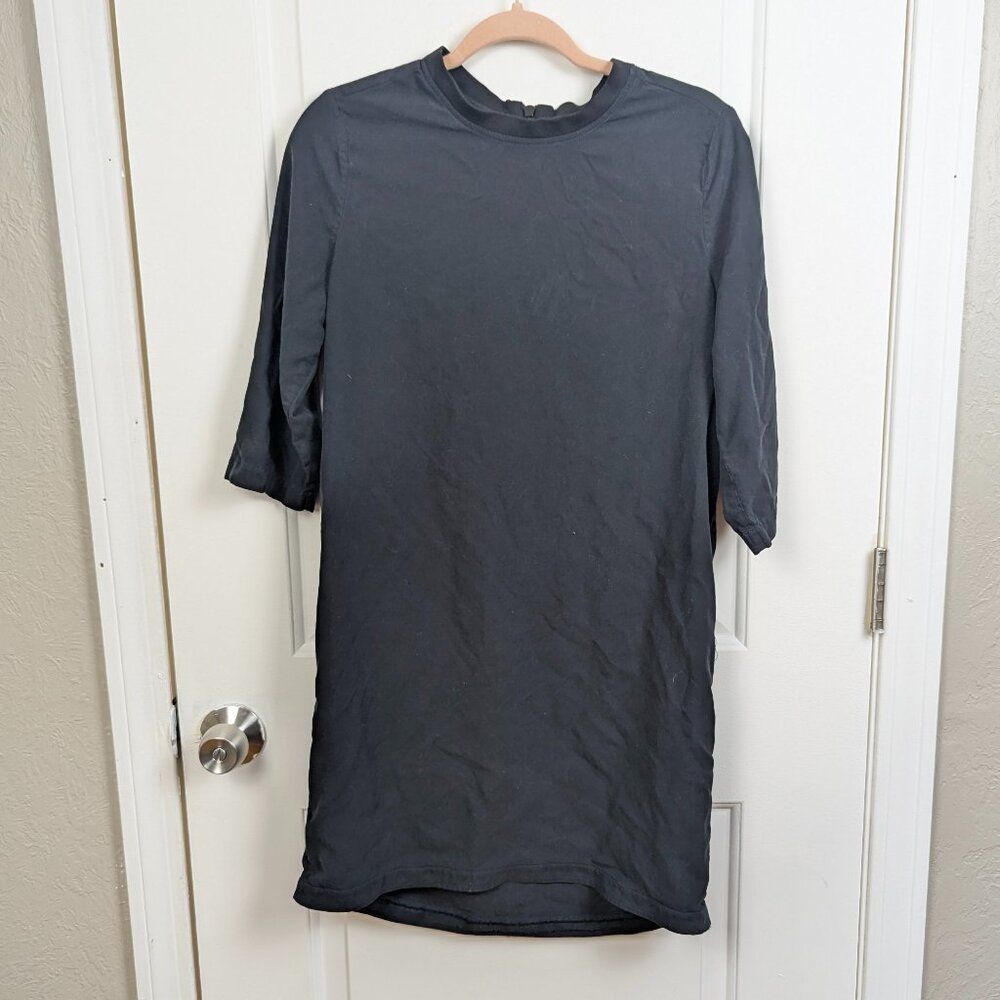 rag & bone | Black Silk Shift Dress 3/4 Sleeve Back Zip Size M